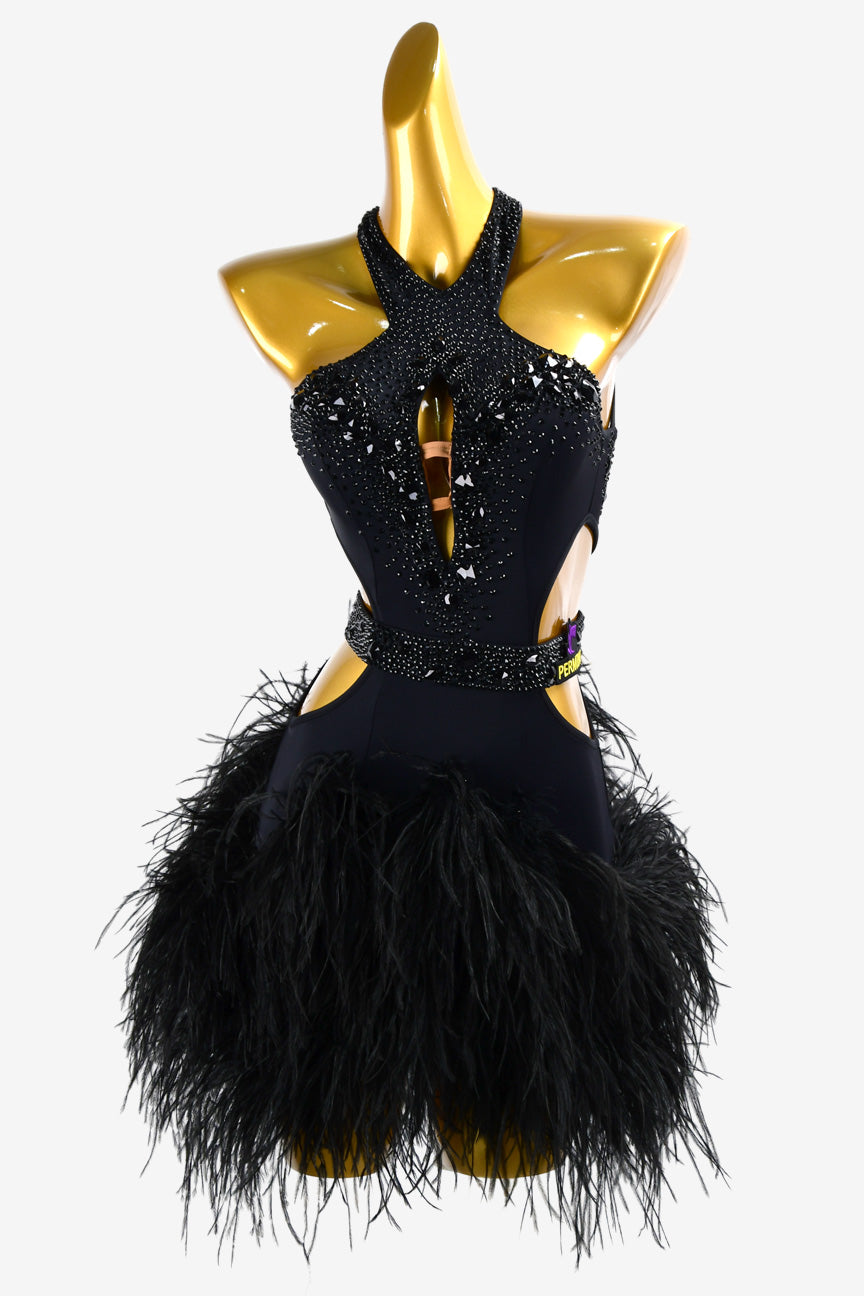 Permino black Latin dress with feather and AB stone